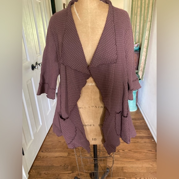 NWT FOCUS Waffle Swing Cardigan Jacket 100% preshrunk Cotton BROWN M… - Picture 11 of 13